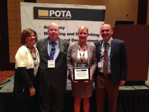  Ms. Rebecca Austill-Clausen, founder of Austill's Rehabilitation Services, Inc., Dr. Joseph J. O’Brien, CCIU executive director, Dr. Jacalyn Auris, CCIU director of student services and Mr. Robert DiSciullo, president of Austill's Rehabilitation Services, Inc. accept the Award of Appreciation from Pennsylvania Occupational Therapy Association (POTA).