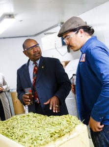  Rep. Lewis and Victory’s Brewing Manager, Kenneth Thorpe discuss the various aromatic qualities in select hops. 